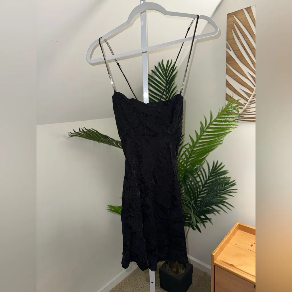 For Love And Lemons Gabrielle Black Mini Dress with Rhinestone Straps XS revolve - Image 5