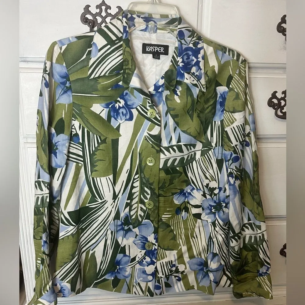 Kasper  Linen‎ Blend Tropical Print Blazer - Image 5