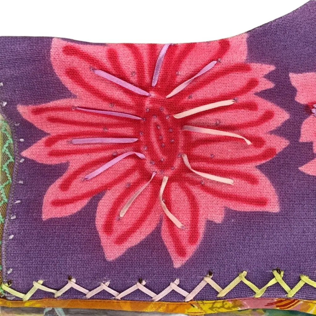 Sandy Starkman Multicolor Floral Patchwork Cotton Cardigan Sweater Size Large Pink - Image 5