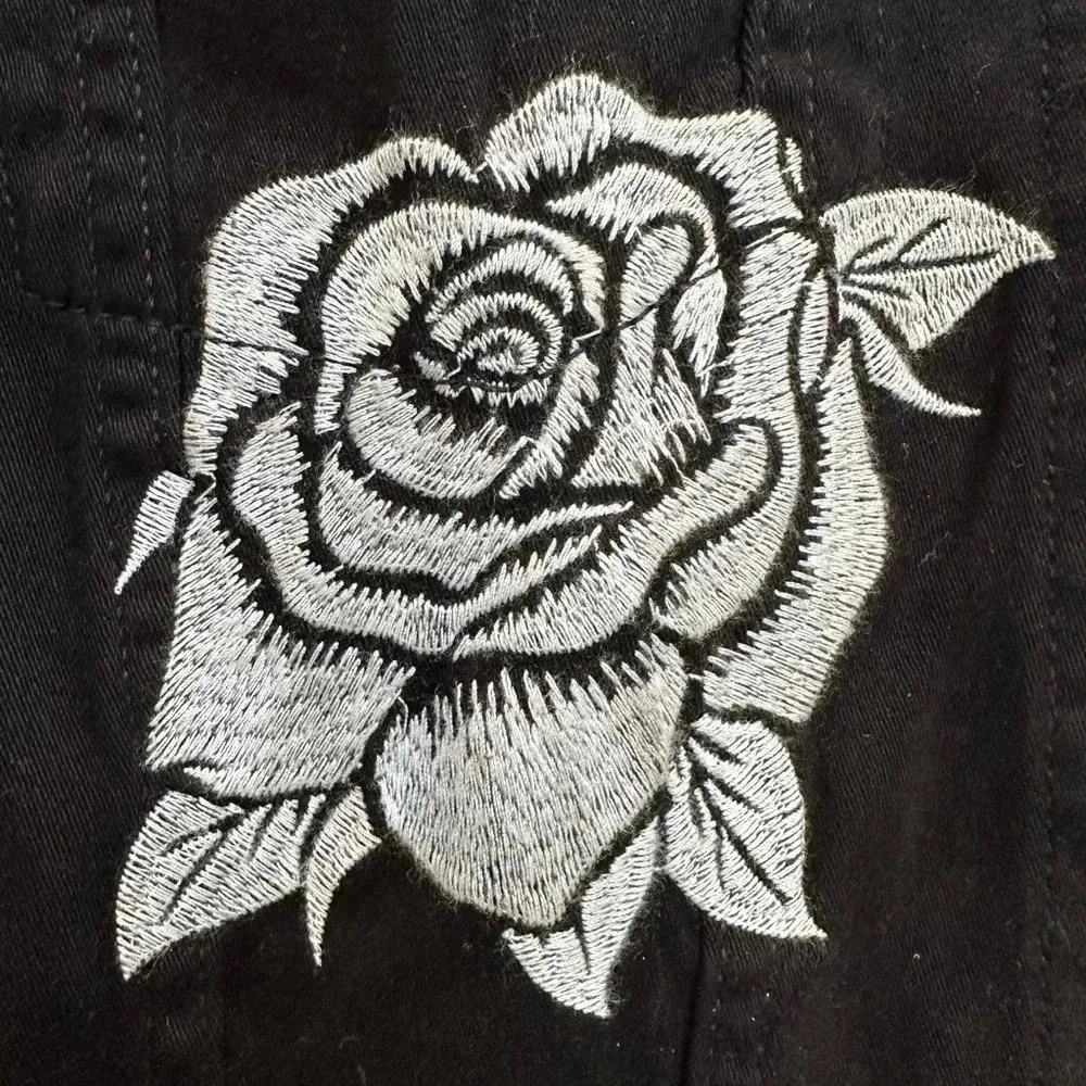 LuLaRoe | Jaxon Black w/ Grey Embroidered Roses Denim Jean Jacket Size L NWOT - Image 7