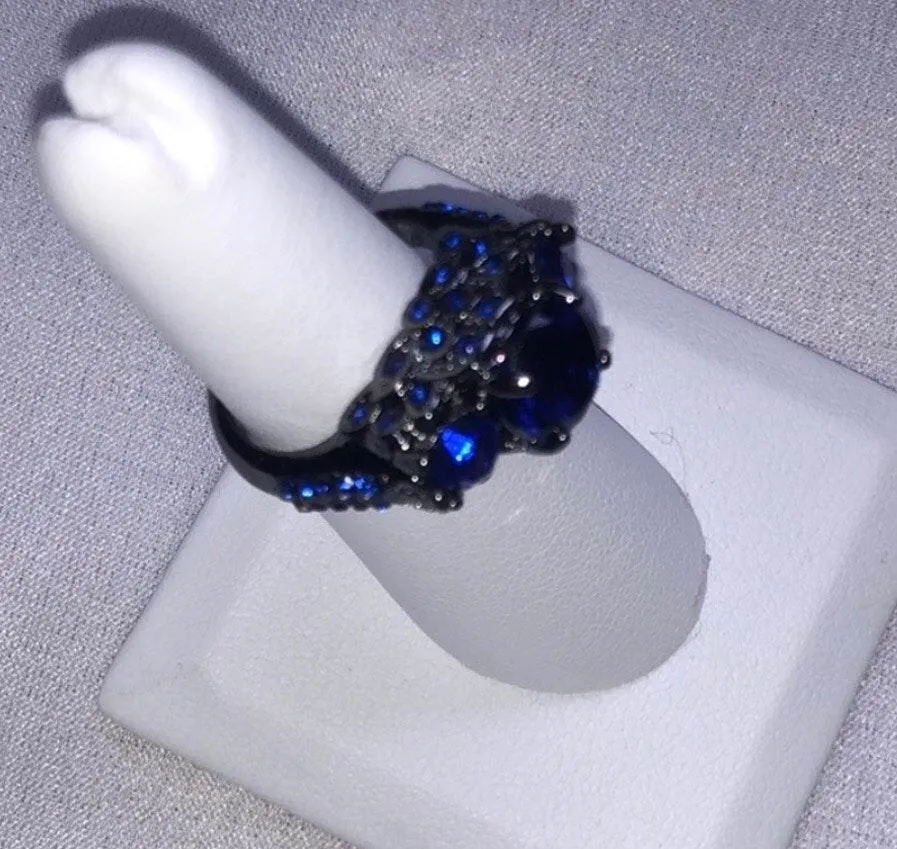 Blue Stone Ring Blackened 925 SS - Image 6