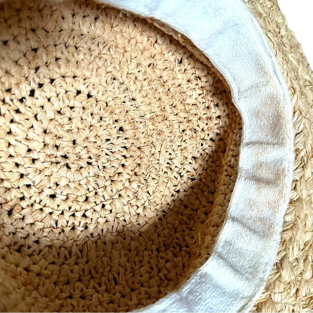 Vintage 90s Thick Chunky Straw Sun Hat with White Bow Signature Studios - Image 7