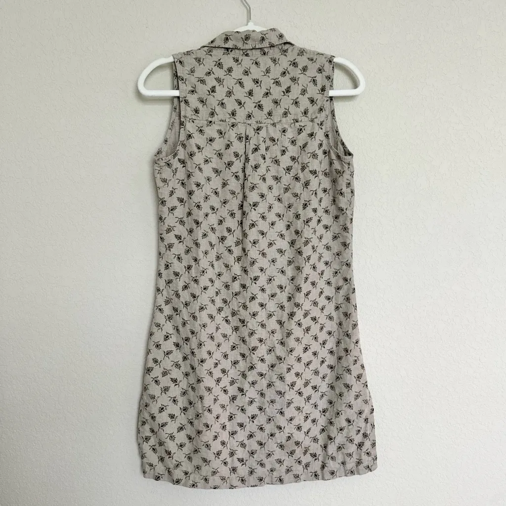 Valerie Steven’s Pure Linen Sleeveless Beige Dress with Floral Pattern - Image 5