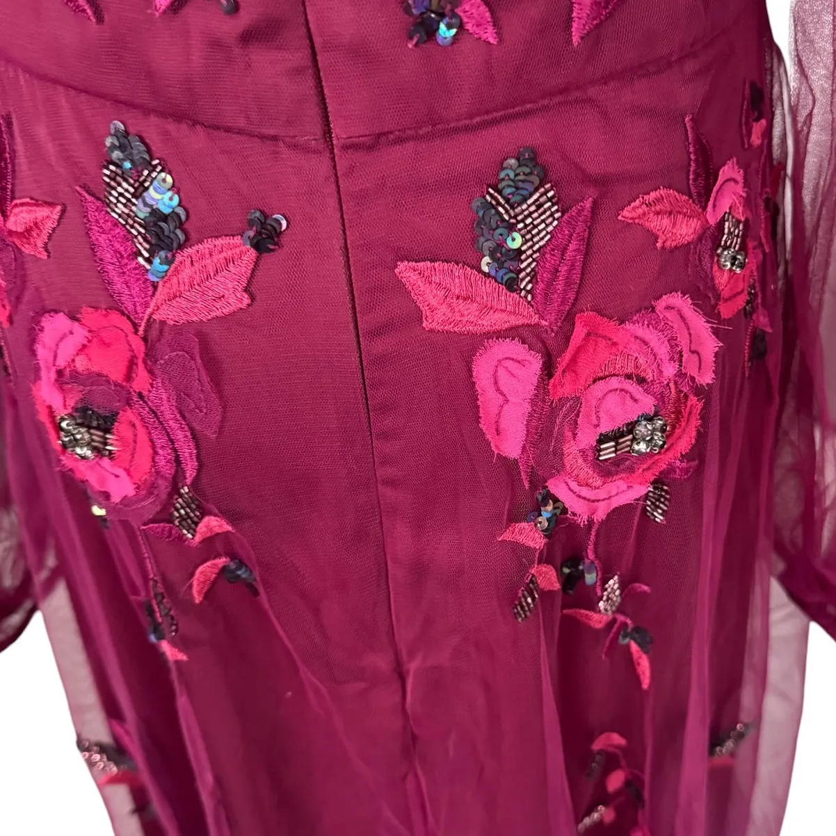 Theia Adora Beaded Sheer‎ Sleeve Gown Fig Burgundy Red Size 4 NWT - Image 10