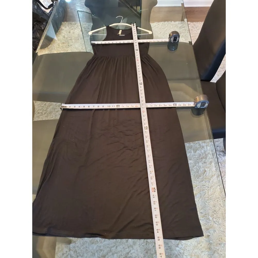 Grecerelle Women's Black Solid Rayon Round Neck Sleeveless Long Maxi Dress Large - Image 7