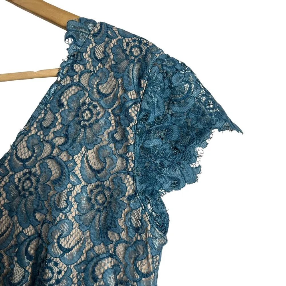 nha khanh On Cloud Nine Teal Blue Lace Tulle Cap Sleeve V - Image 8