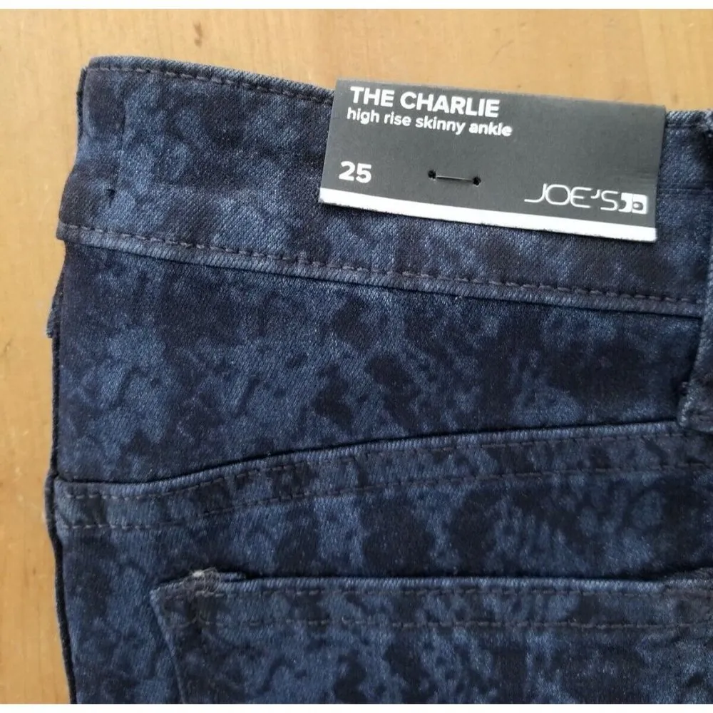 Joe's Jeans The Charlie High-Rise Skinny Ankle Black & Blue Snake Print Sz 25 - Image 4