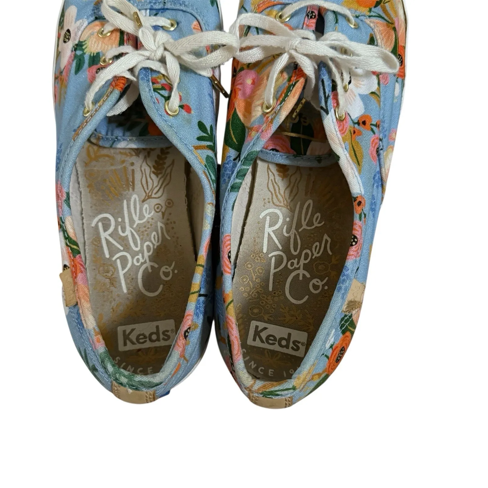 Keds Rifle Paper Co Garden Party Sneakers Womens 9.5 Blue Lace Up Floral Shoes‎ - Image 6