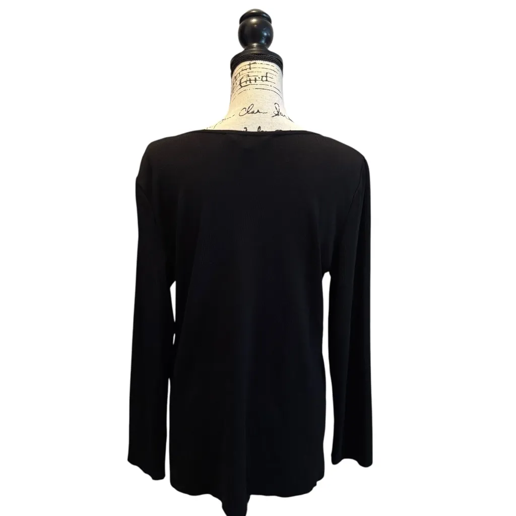 MING WANG Knit Lightweight Tunic Sweater Pullover Black Size Large Scoop Neck - Image 4