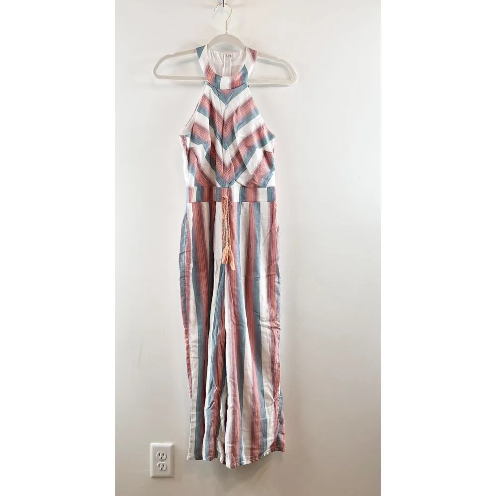 Crystal Sky Halter Neck Sleeveless Flare Leg Striped Tasseled Jumpsuit Pink 5 Size undefined - Image 4