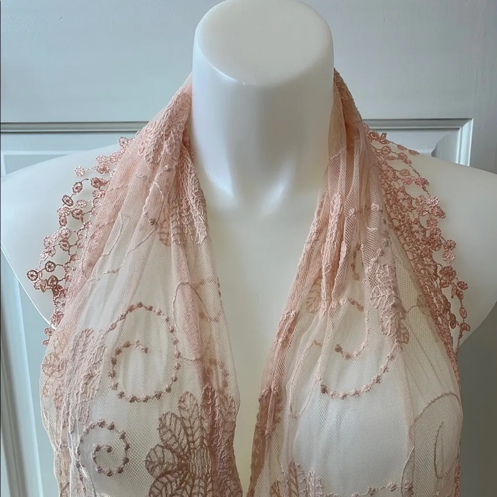 Maurice's Dainty Ethereal Floral Lace Scarf in Blush Pink w/ Tassels - Image 2