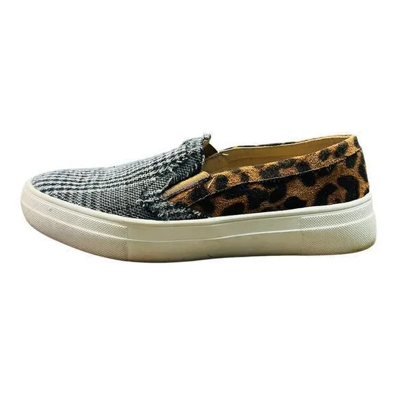 Mata‎ Animal Print Plaid Raw Edge Slip On Platform Shoes Women Size 7.5 Gray - Image 2