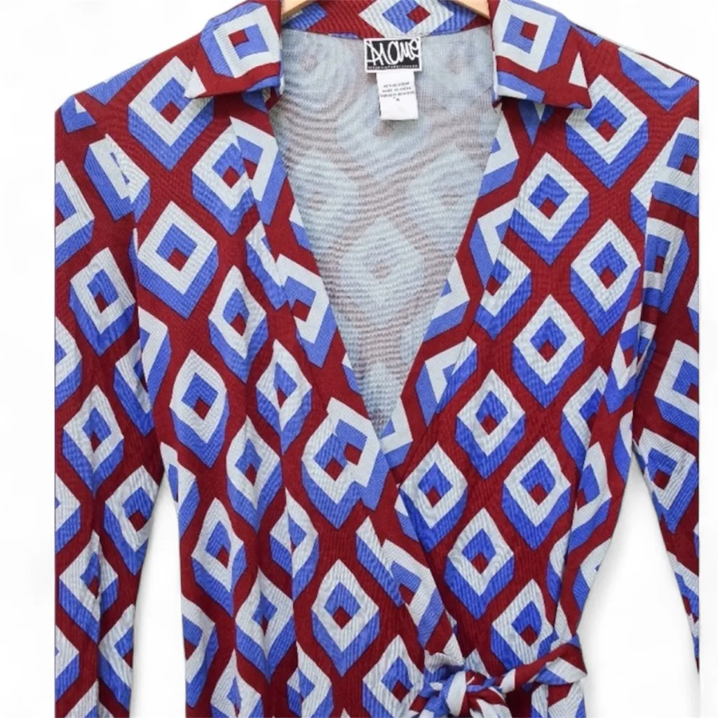 Diane Von Furstenberg NEW Jeanne Silk Red & Blue Geometric Wrap Dress Size 4 - Image 9