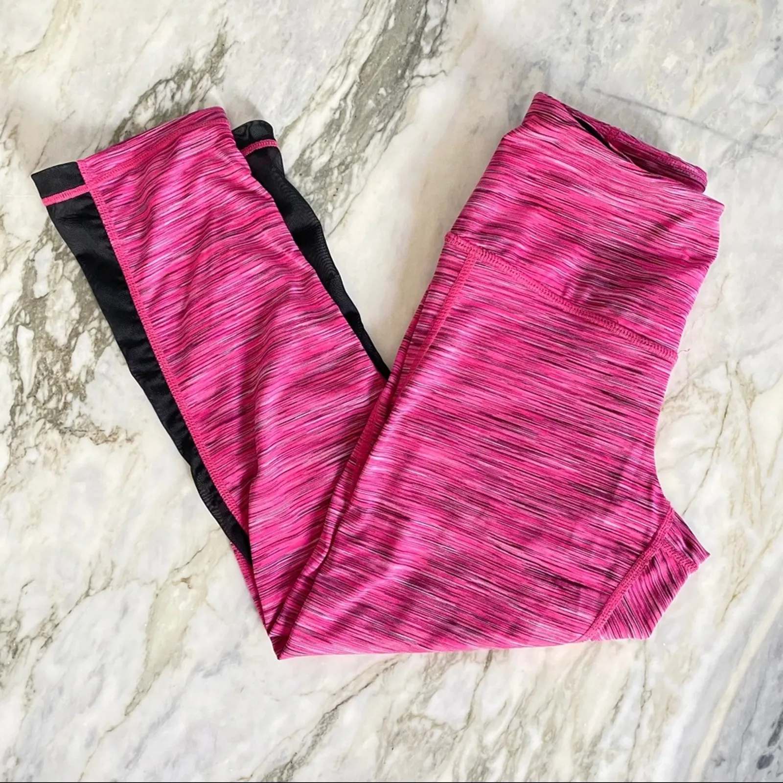 Z BY ZELLA Womens Mesh Cut Out Pink Spacedye Capri Crop High Waist Leggings XS - Image 2