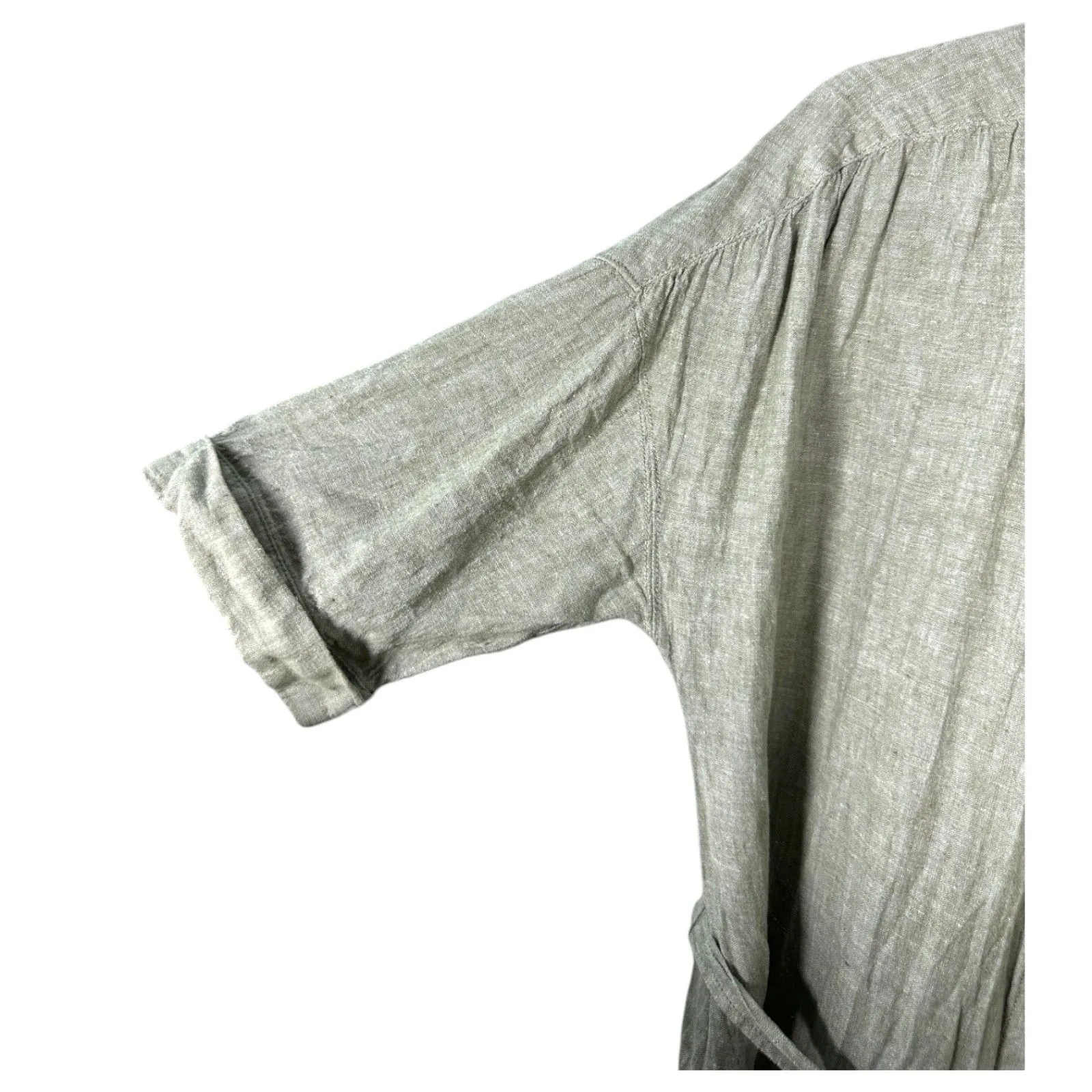 Tahari Olive Green Linen Button Front Knee Length Dress Size Large - Image 3