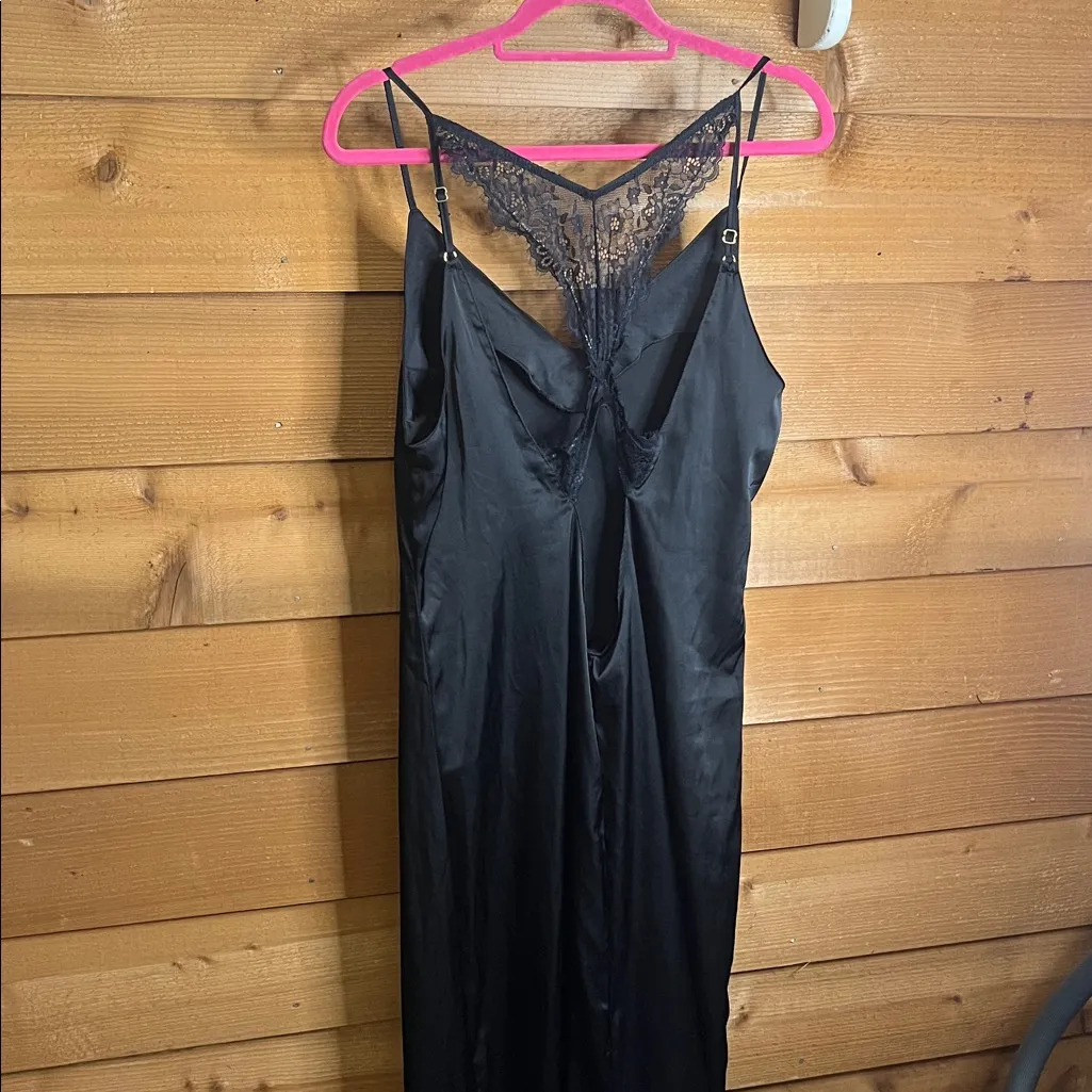 ModCloth Maxi Lace Open Back Black Dress Nightgown Satin Gown XL - Image 4