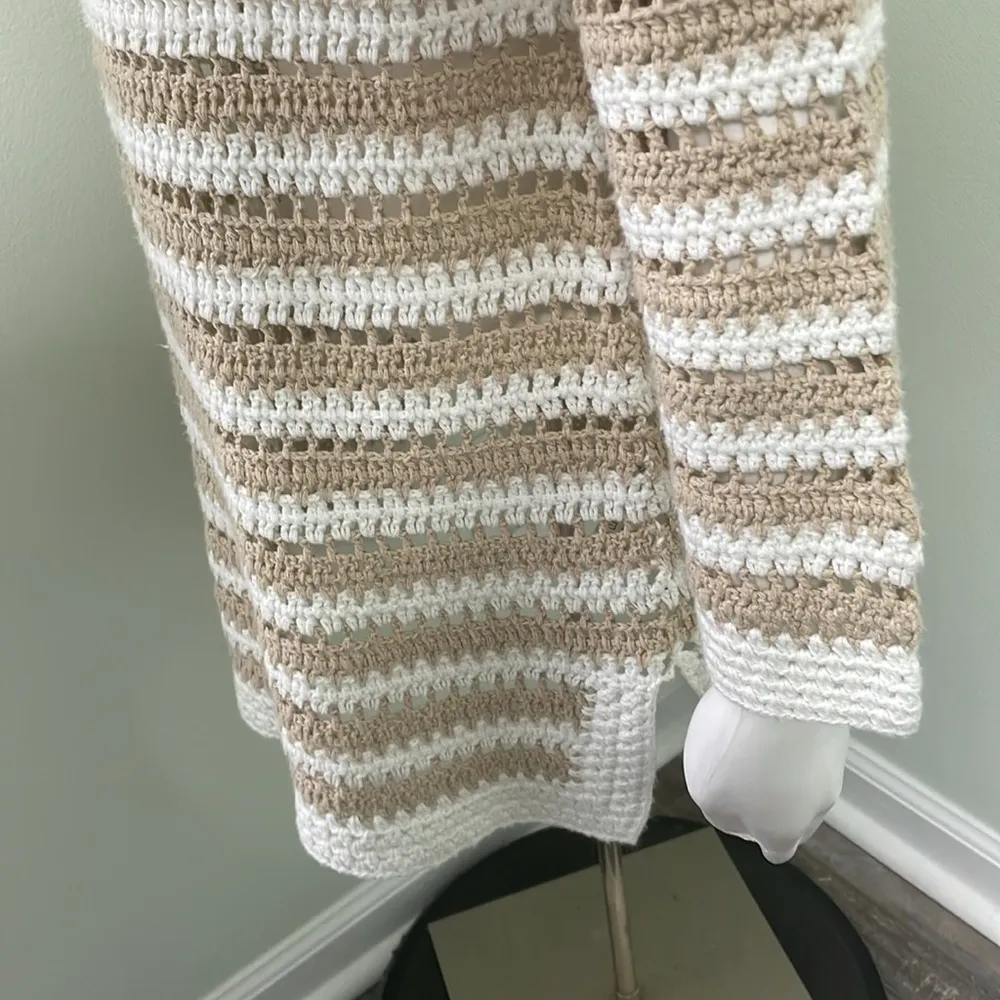 Ann Mashburn Fleur Cotton Sweater Tan & White Stripes size XL - Image 7