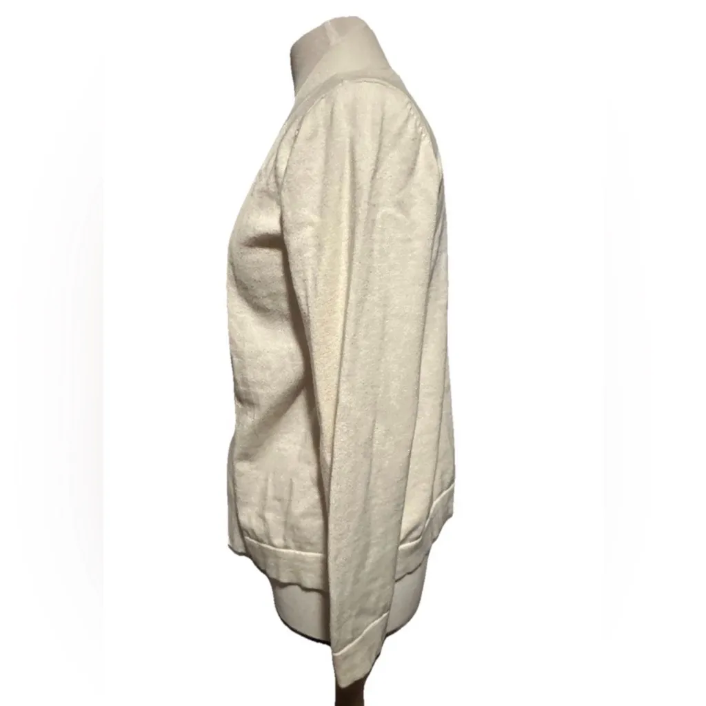 Orvis Small Knit Cardigan Ivory Cotton Cashmere Minimalist Relaxed Open Front - Image 2