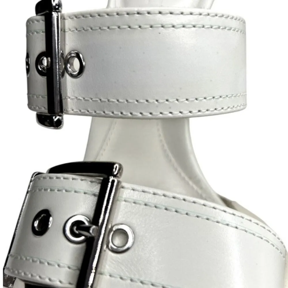 Alexander McQueen White Double Buckle Punk Mules Size IT 36 - Image 6