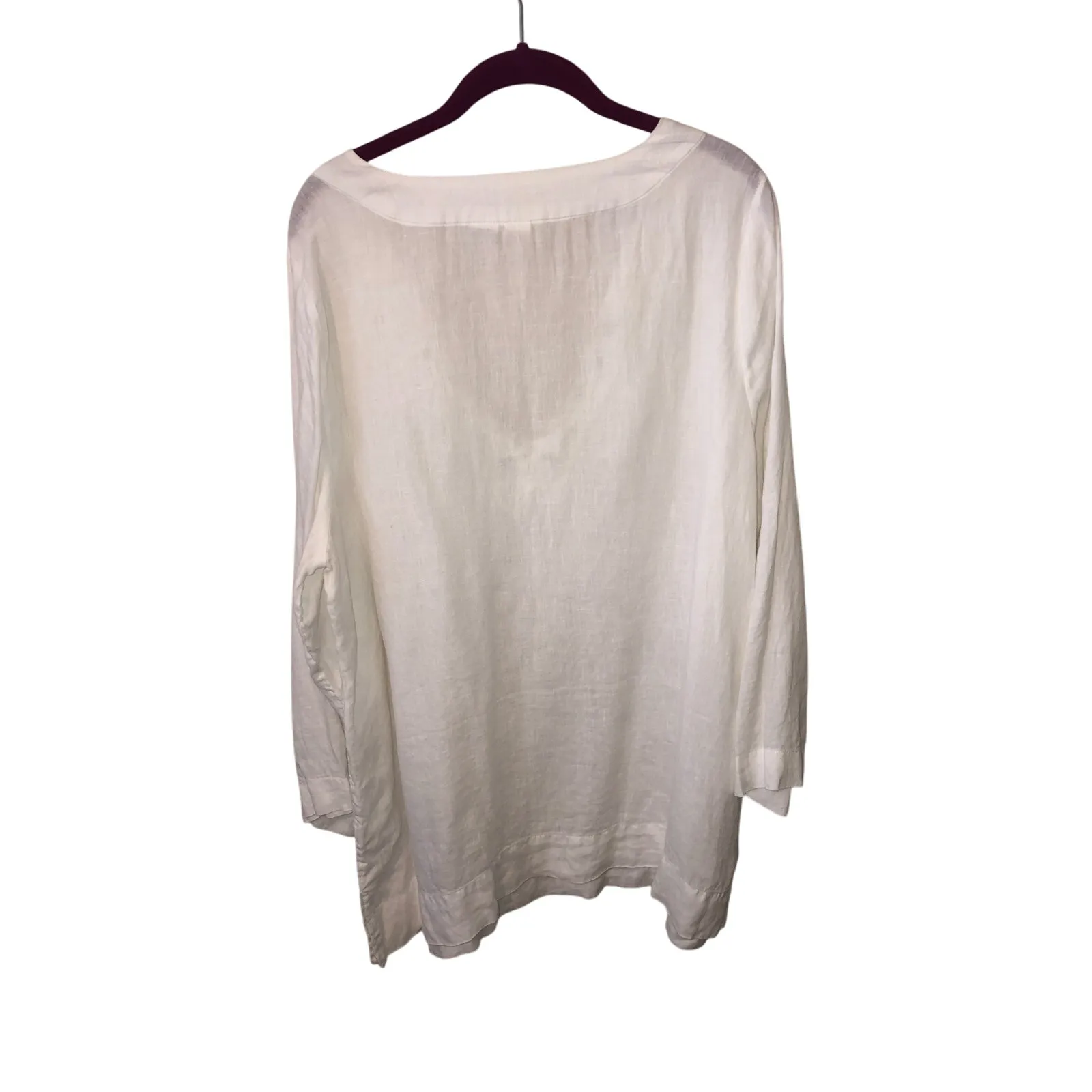 Artisan NY Linen Tunic Size 1X White Long Sleeve Grommet Lace Up Neckline Plus - Image 2