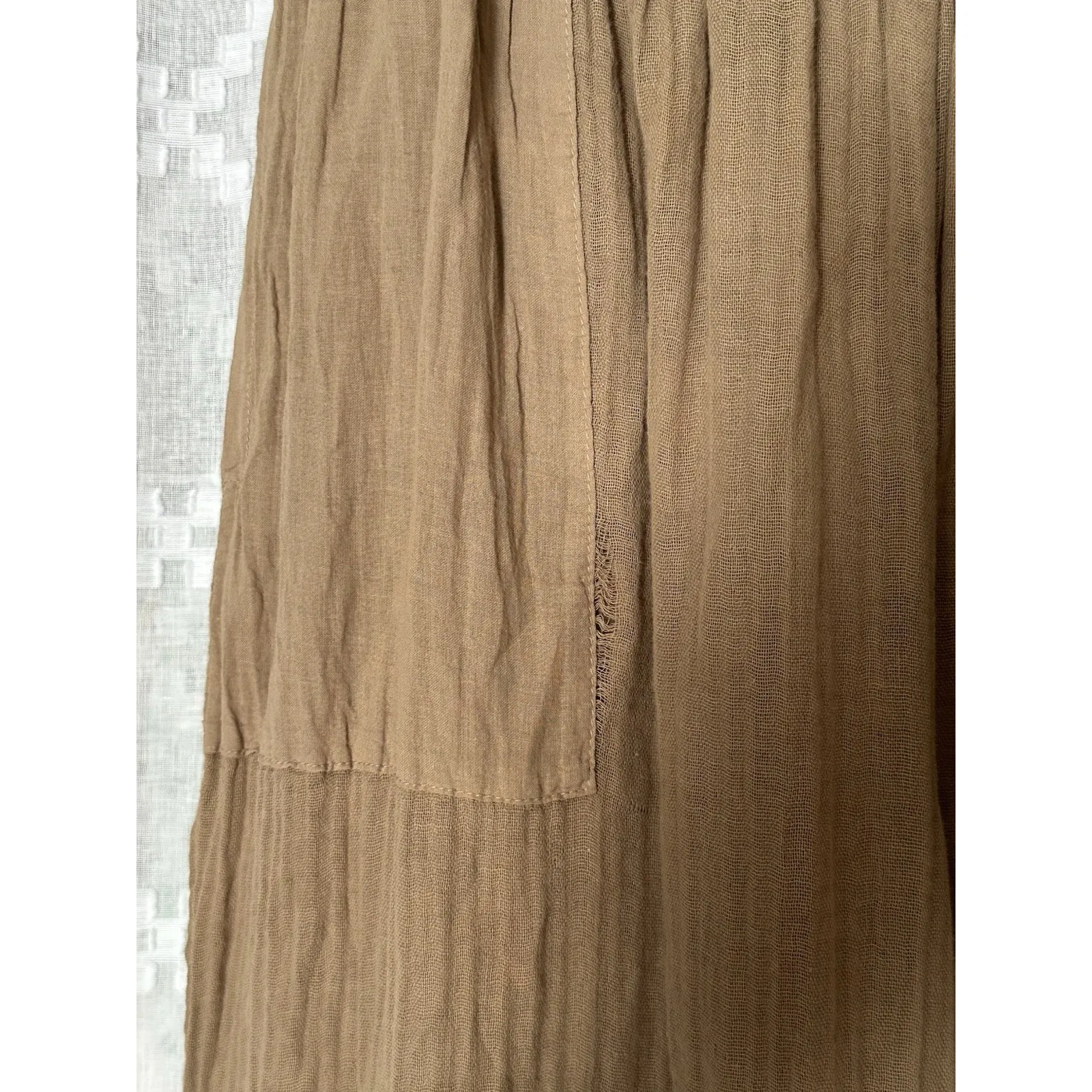 Michael Stars Sonia Gauze Wide Leg Pants Womens 1X Tan Beige Patch Pocket Beach - Image 4