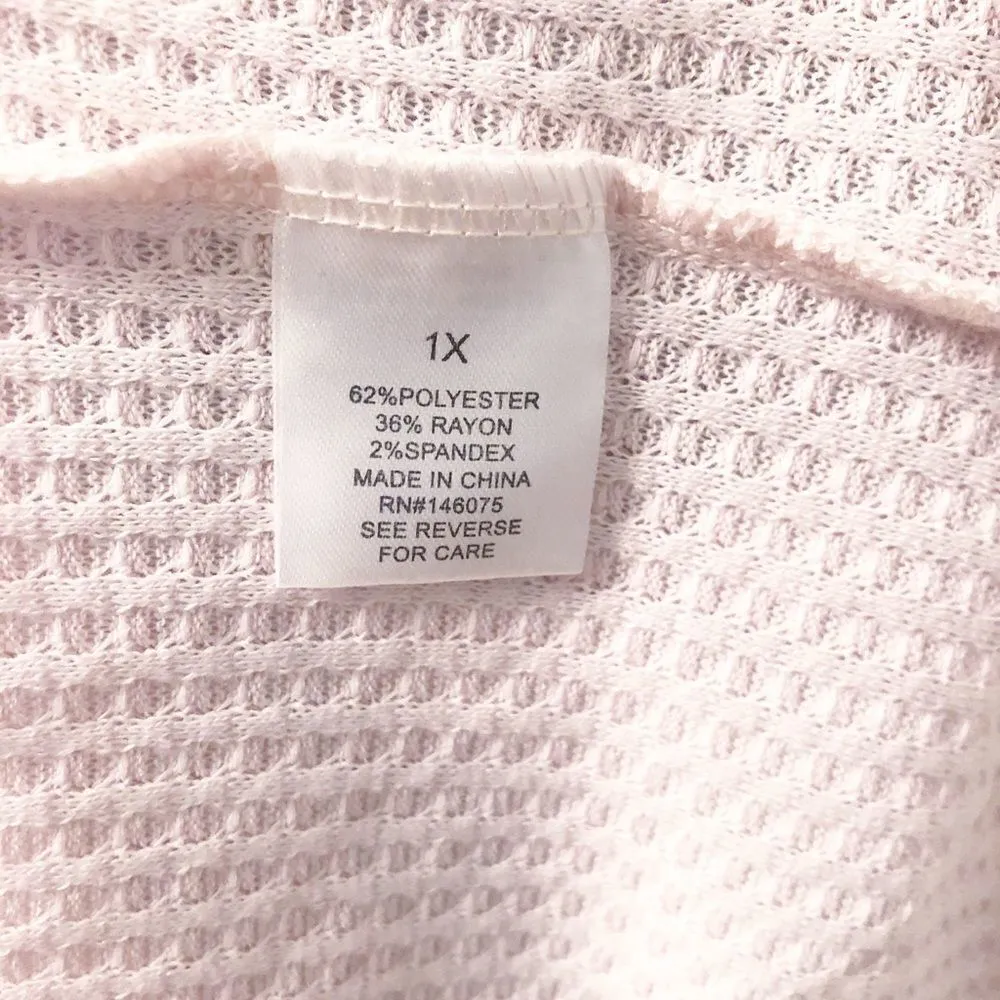 Sweet Romeo Waffle Knit Thermal Henley Light Pink 1X - Image 4