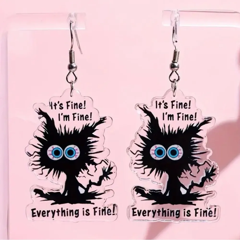 Adorable Black Cat Design Dangle Earrings - Image 2