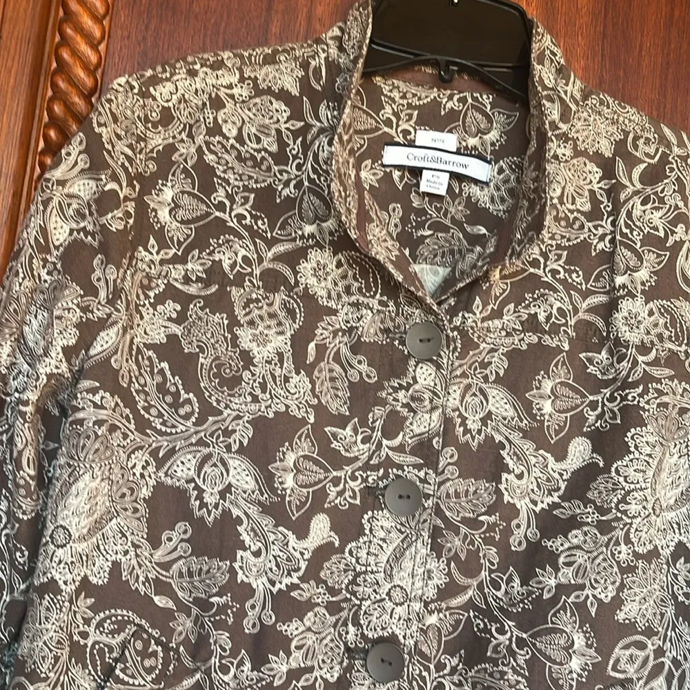Linen Cotton Brown Print Jacket - Image 2