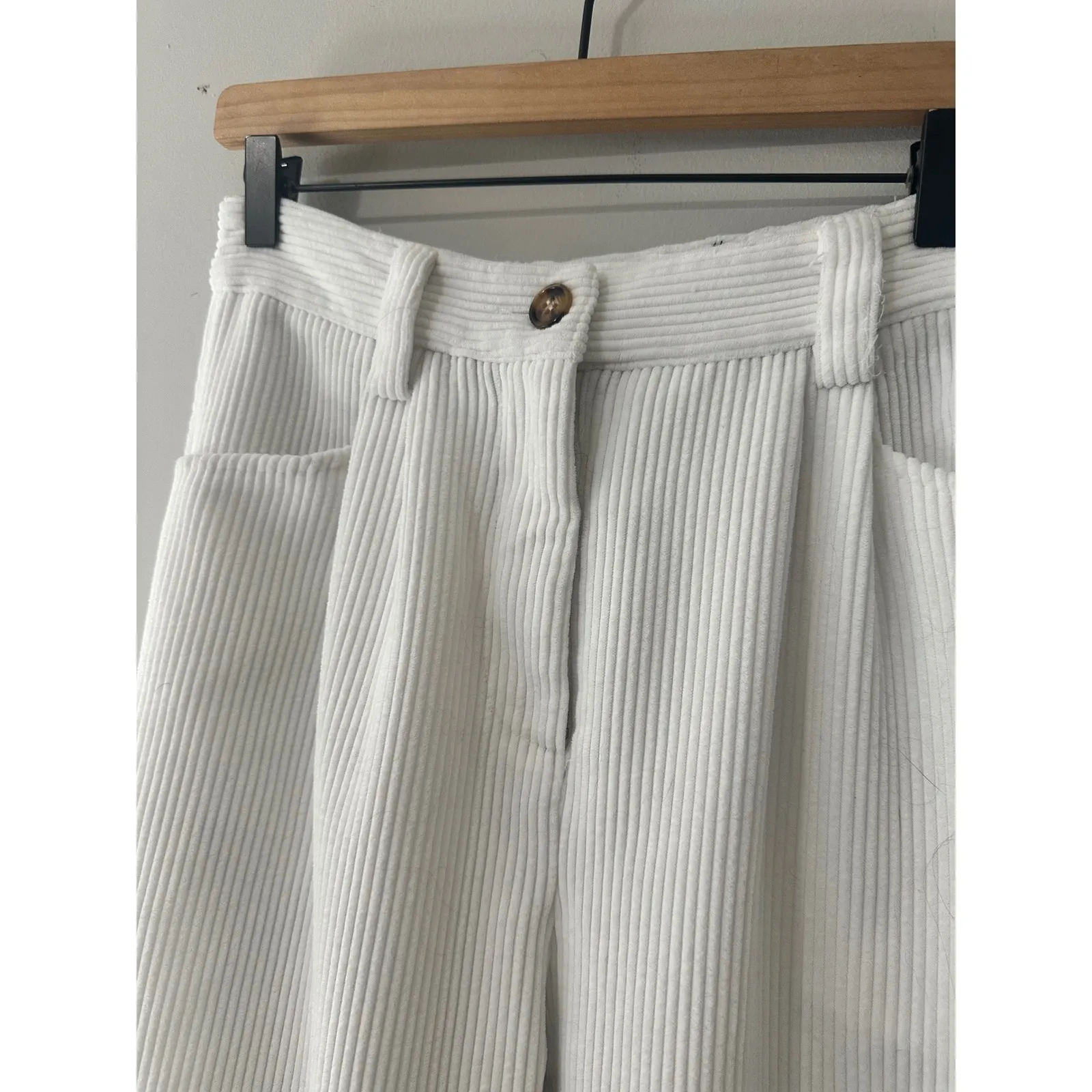 Petal + Pup Corduroy Pants White High Waisted Pleated Wide Leg Size S - Image 3