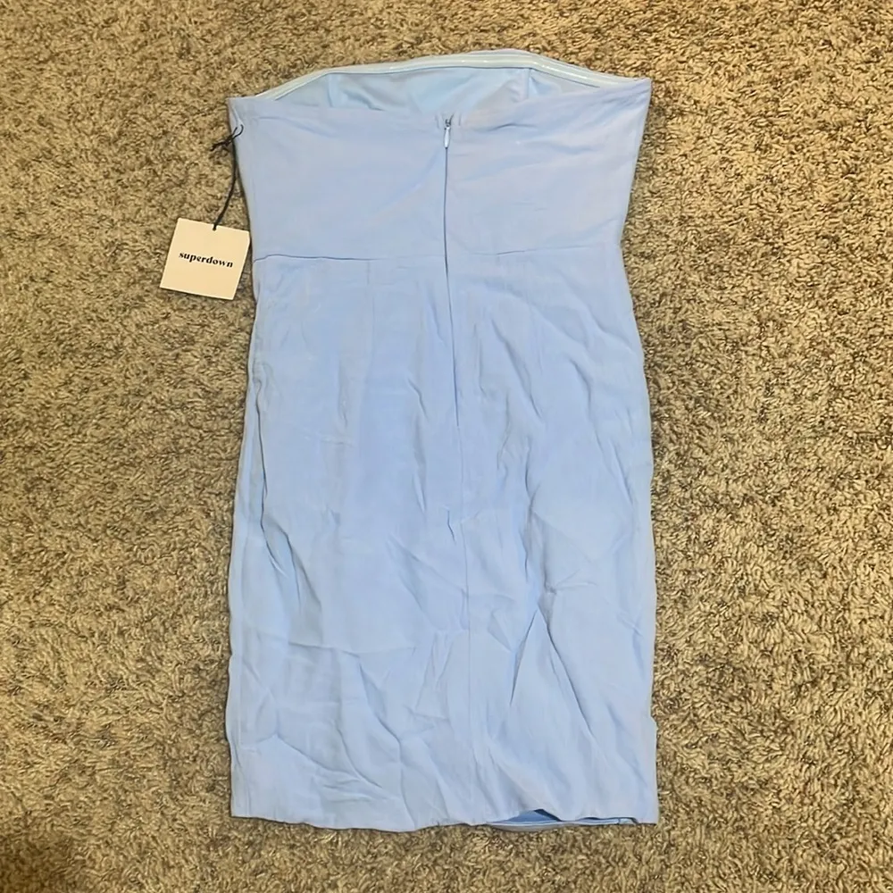 NWT Superdown Rosalyn Light Blue Strapless Tulip Hem Mini Dress Size Small - Image 7