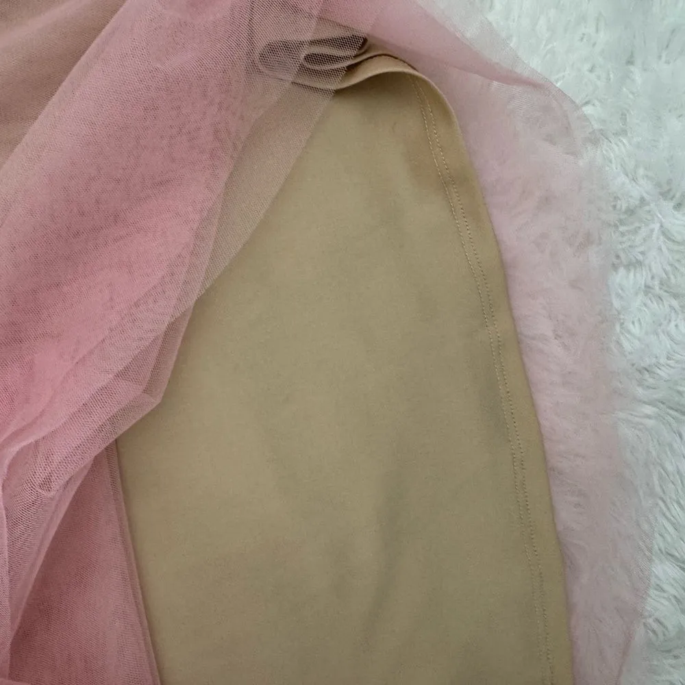 Staud Sheer Tulle Shift Dress w/Beaded Bell Sleeves Nude Lining Size XS - Image 9