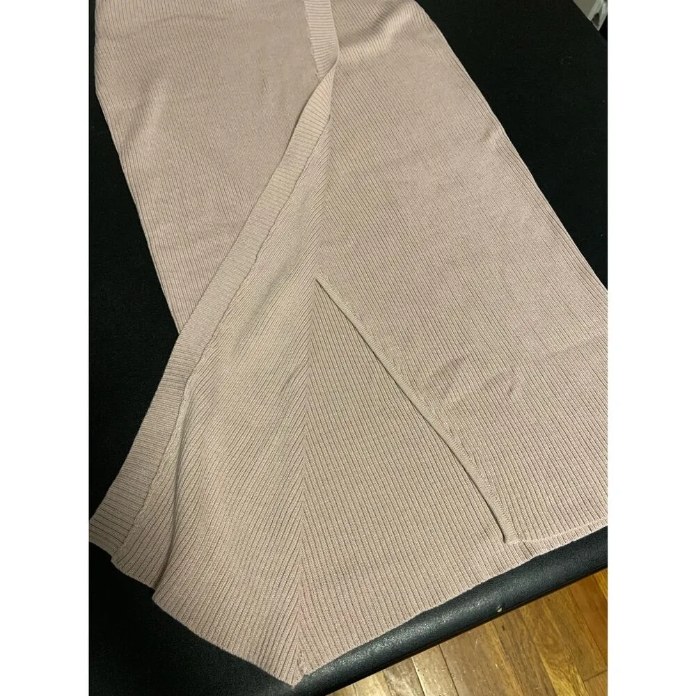 Women's Lulus Ribbed Soft Knit Front Split Midi Sweater Skirt Soft Pink Size M - Image 3