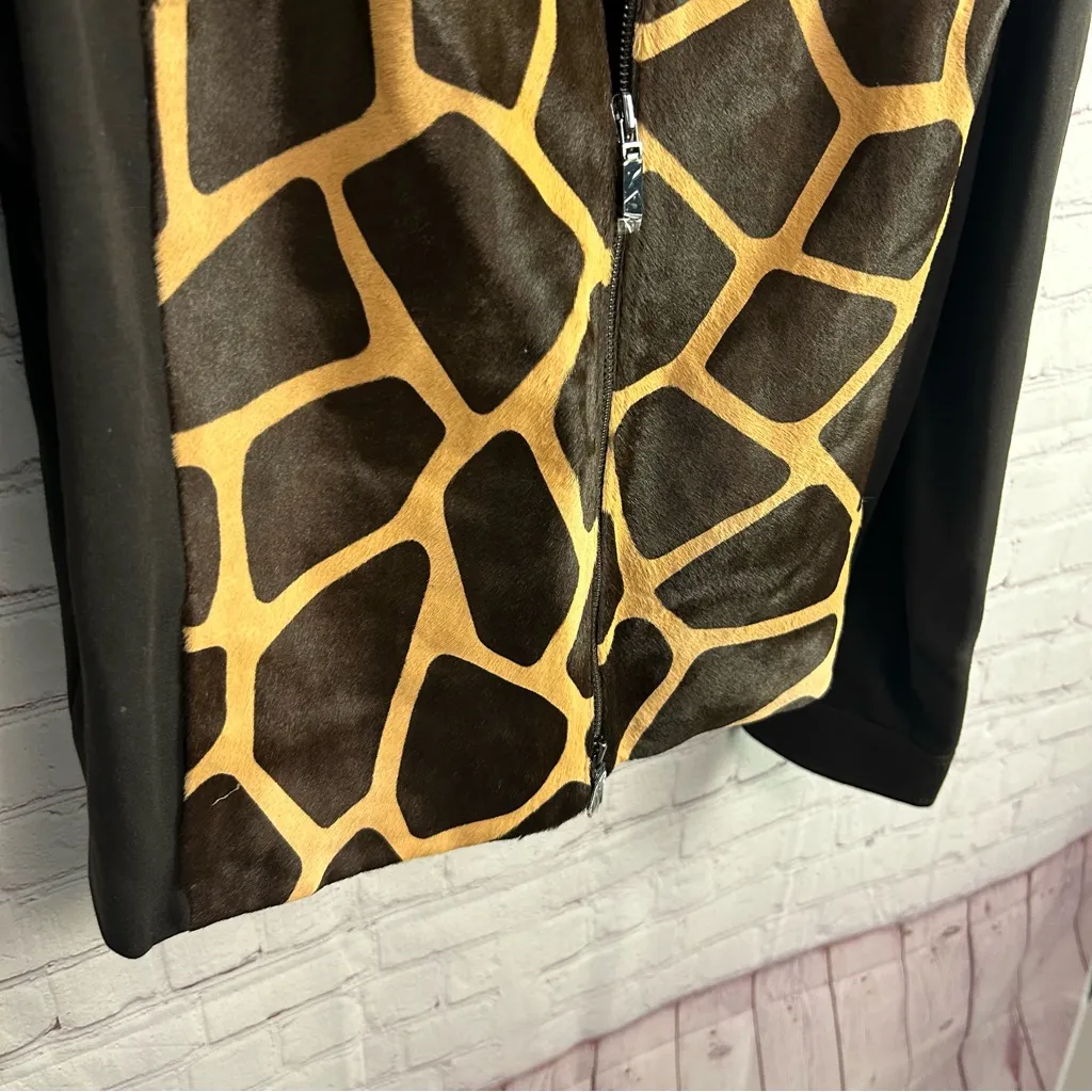 WORTH Deadstock Y2K Full Zip Calf hair ponte jacket size Large animal print Brown - Image 9