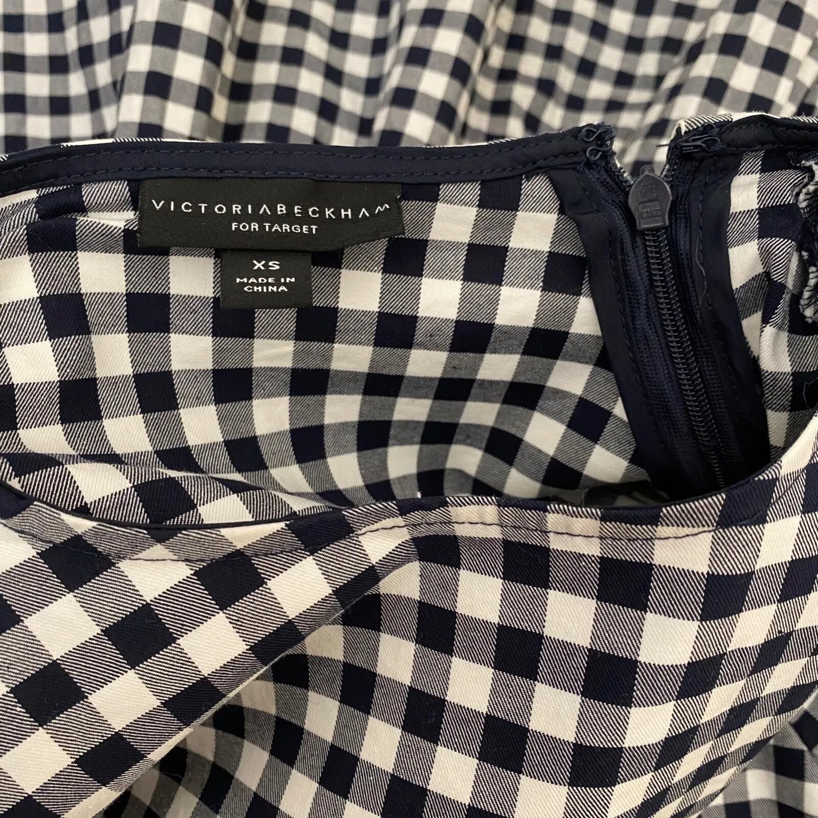 Victoria Beckham for Target Peplum Top Women's XS Navy White Gingham 3/4 Sleeve Blue - Image 8