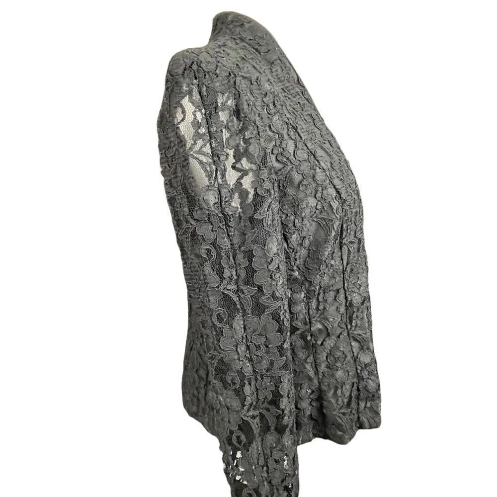 Vintage R&K Evening Black Full Lace Collarless Button Down Blazer 8 - Image 2