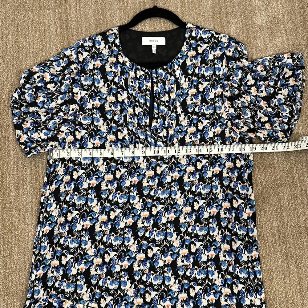 Reiss Lulu Ditsy Floral Blue Black Wedding Guest Ruffle Lined Dress Women 10 - Image 4