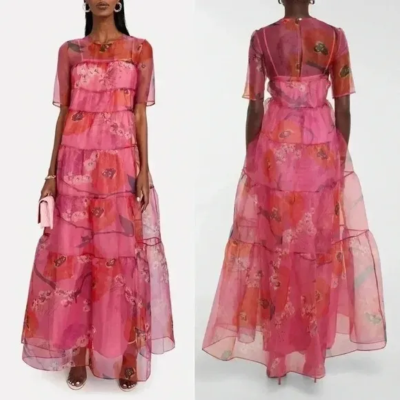 NEW STAUD Hyacinth Tiered Floral Organza Dress Size XS Pink Poppies - Image 16