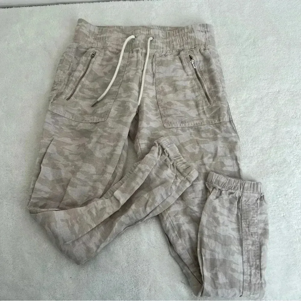 Athleta Tan Camo Print High Rise Cabo Tide Linen Jogger Pants - Image 4