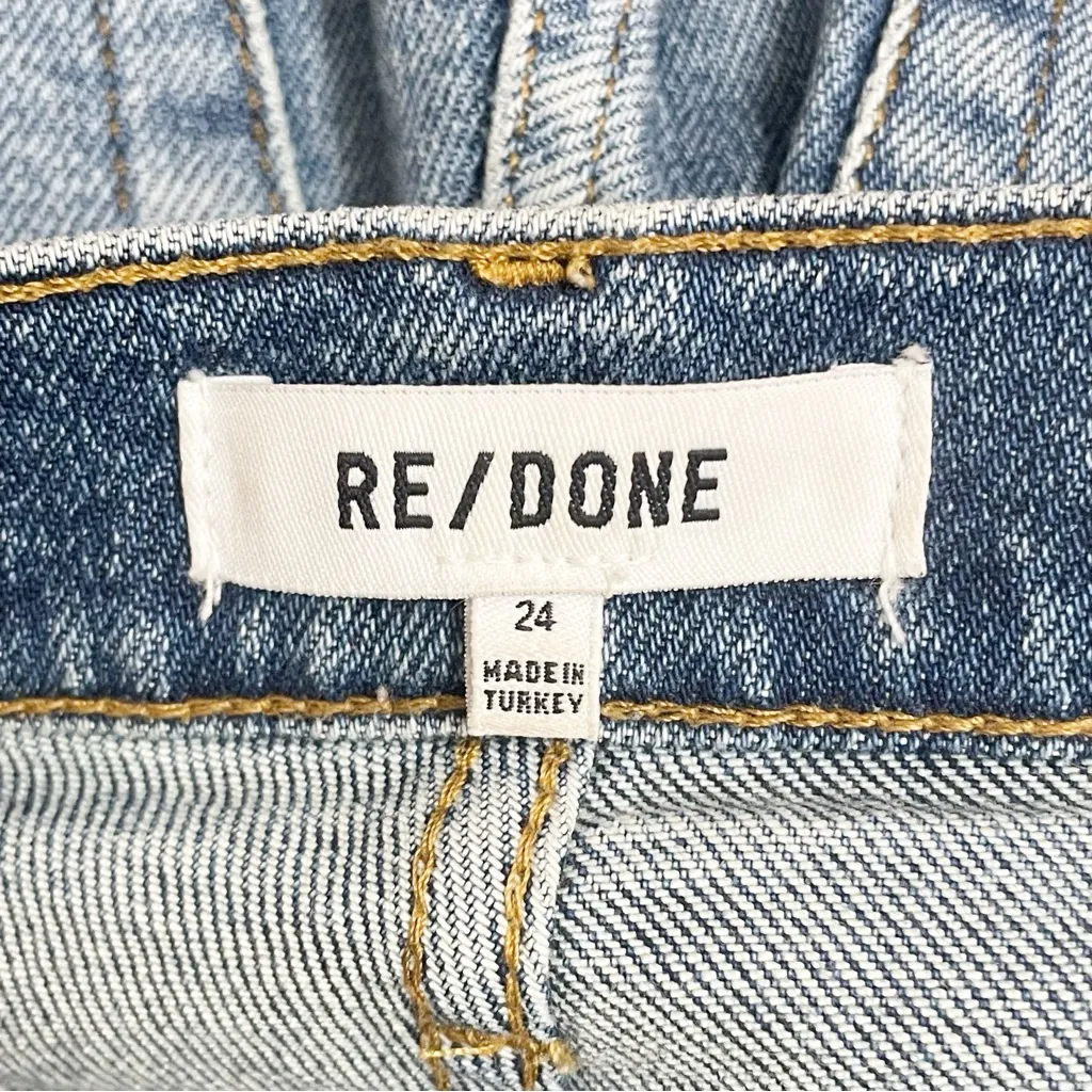 RE/DONE 70s High Rise Stove Pipe Jeans Broken In Dark Wash Size 24 Straight Leg - Image 13