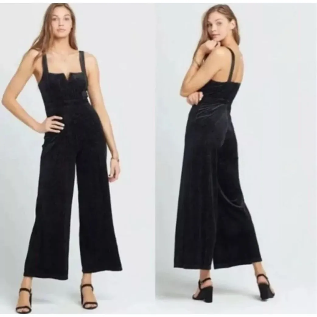 L*SPACE Black Silver Metallic Vera Velvet Ribbed Wide Leg Jumpsuit‎ XS - Image 9
