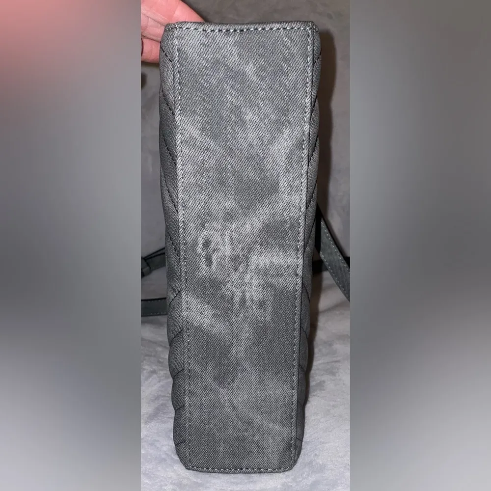 Aldo NWT Grey Quilted Washed Denim Satchel Crossbody Double Handles Faux Leather - Image 8