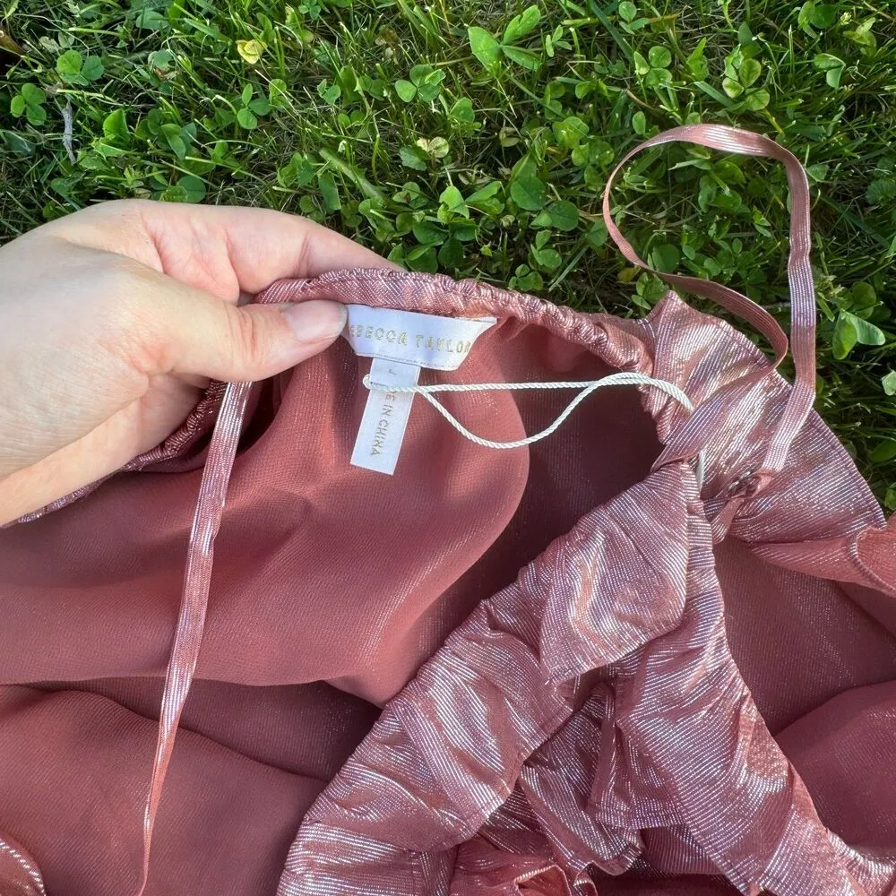 Rebecca Taylor Metallic Lurex Cami Ruffle Blouse Size Large NEW Rose Gold - Image 4