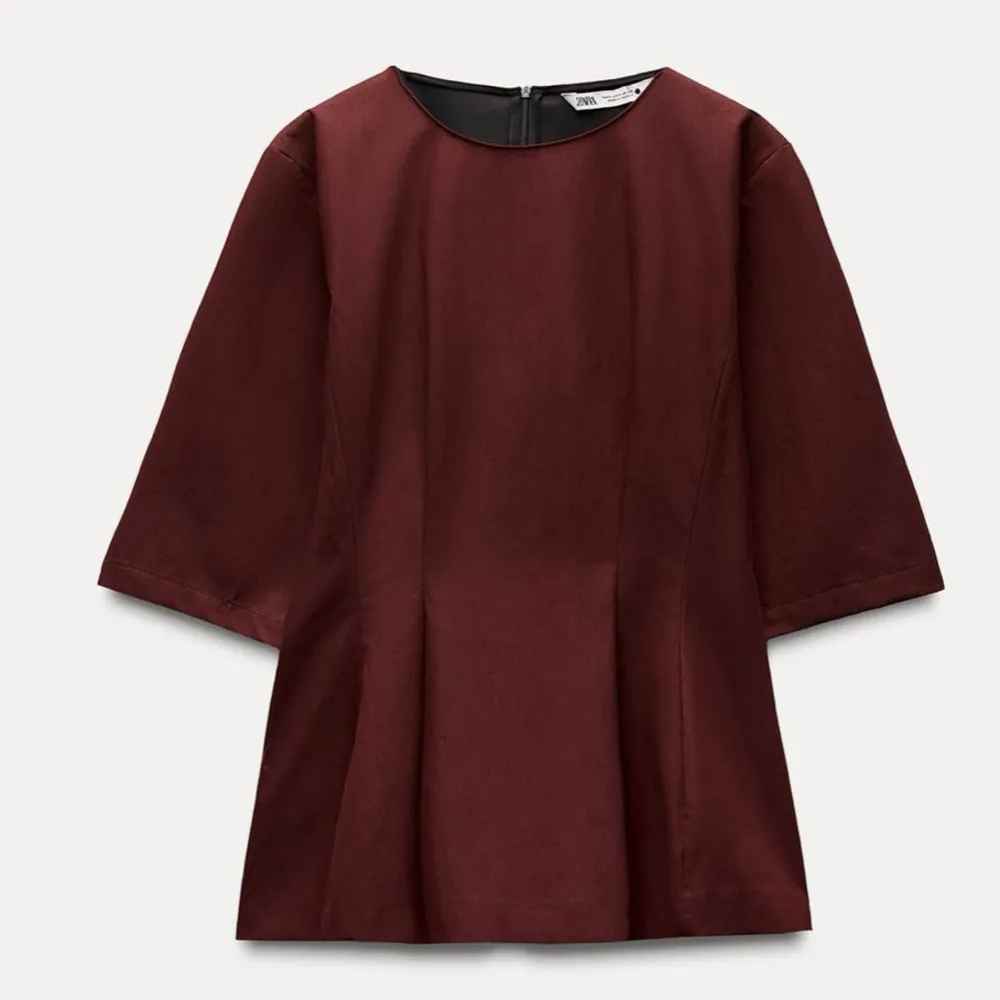 Zara Burgundy peplum tailored flared short sleeve top - Image 3