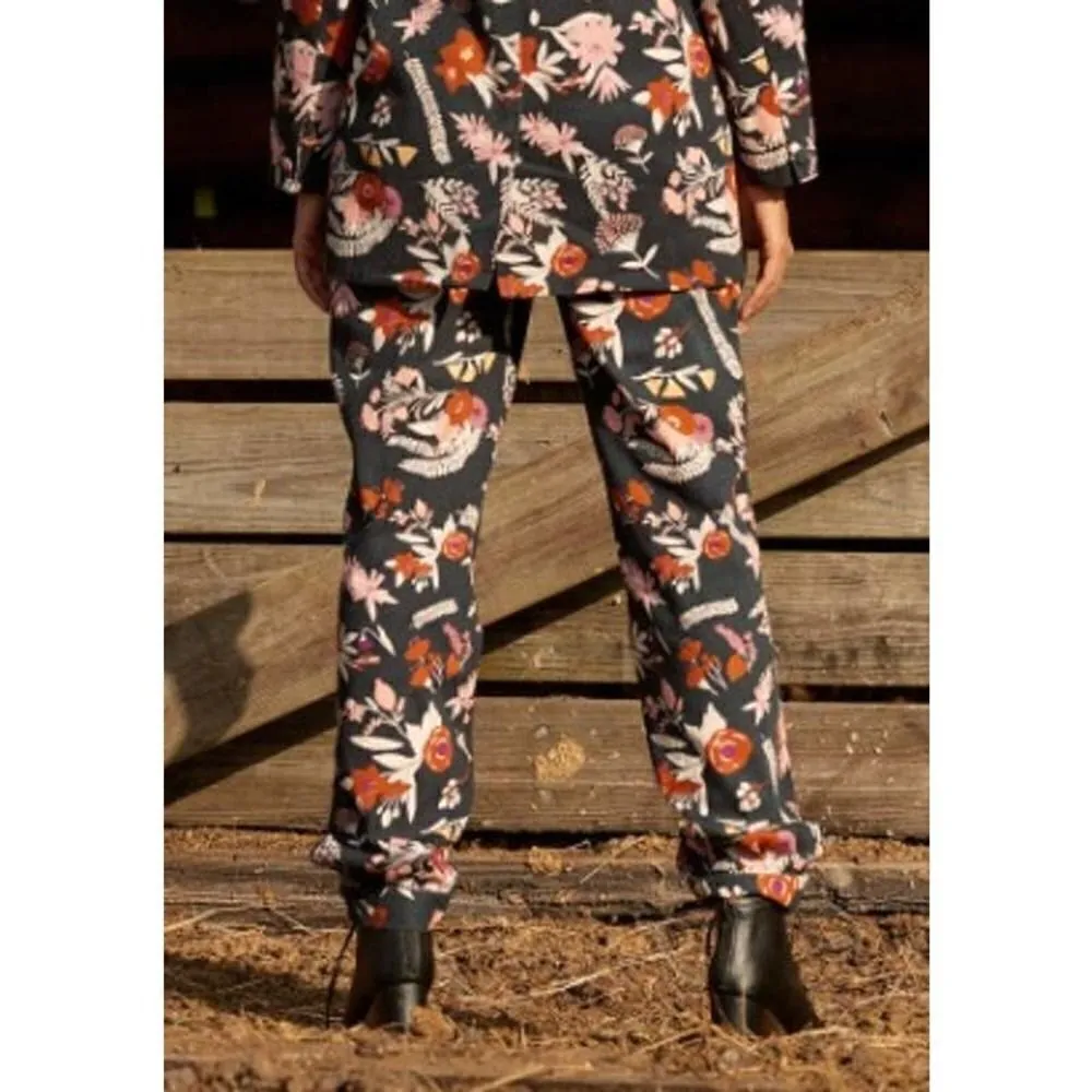 NWT Carolina K Alicia Floral High Waisted Gaucho Pants Sz. S Black - Image 5