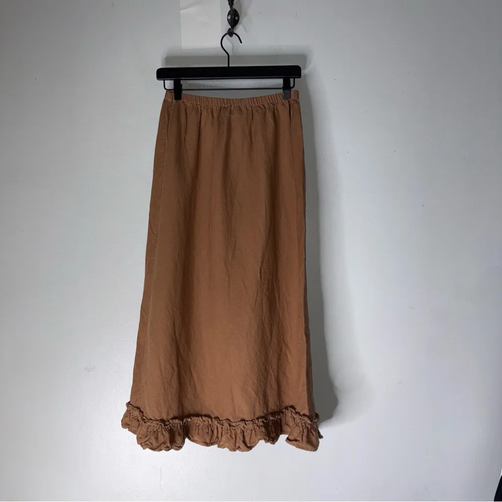 Harve Benard Linen Blend Maxi Skirt Ruffle Hem Brown Size 8 - Image 2