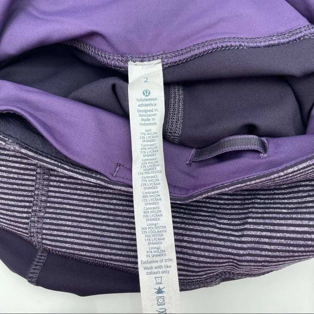 LULULEMON Rebel Runner Crop Legging Grape Stripe Zipper Athleisure NWT Size 2 - Image 15
