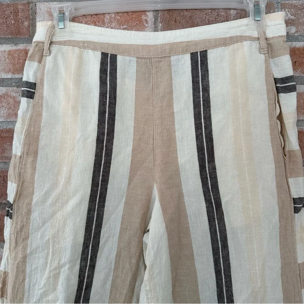 Anthropologie Shorebound Wide Leg Cropped Pants Linen Blend Women’s Small Beige - Image 2