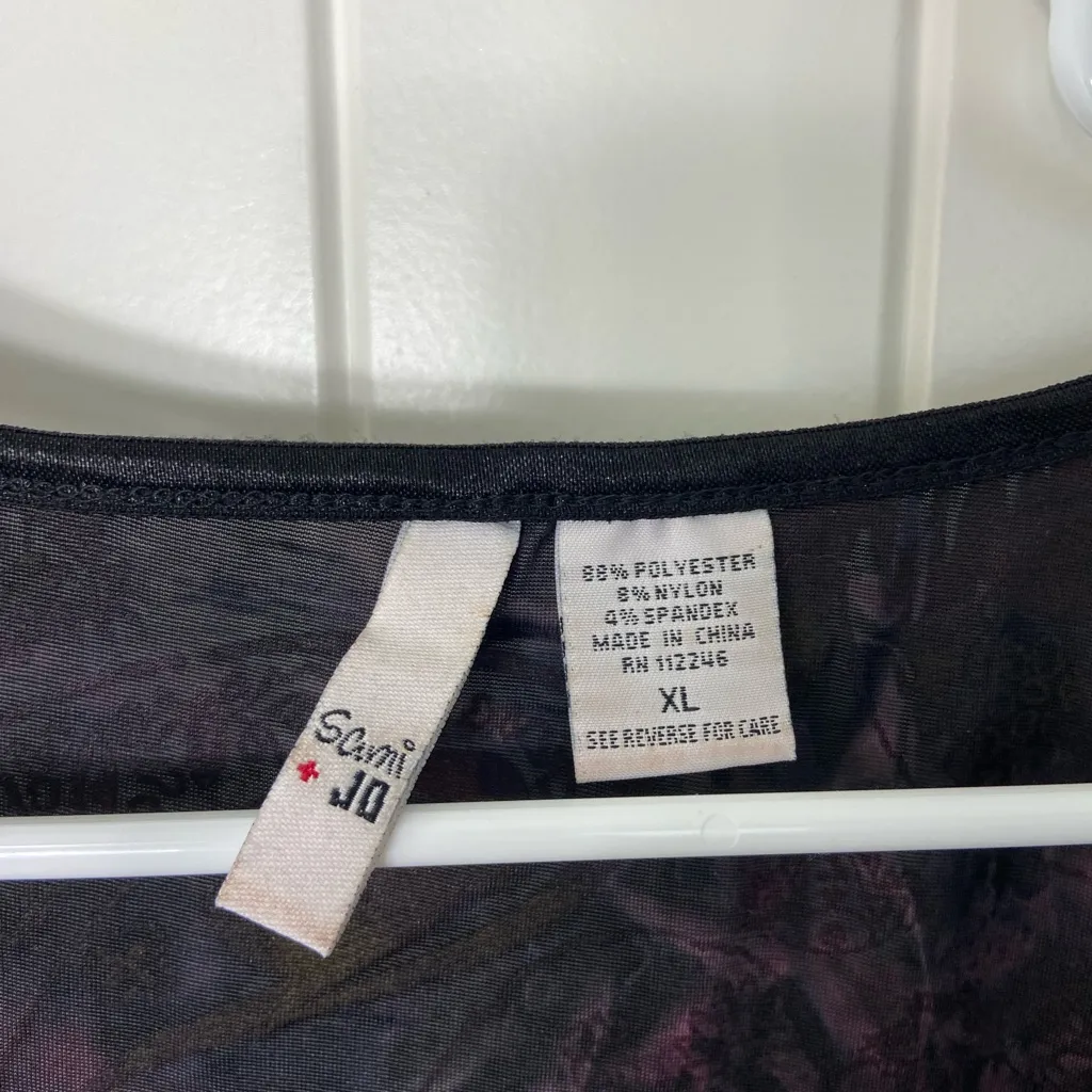 EUC Sami & Jo women’s black pinkish‎ red velvet paisley corset blouse 3/4 sleeve - Image 4