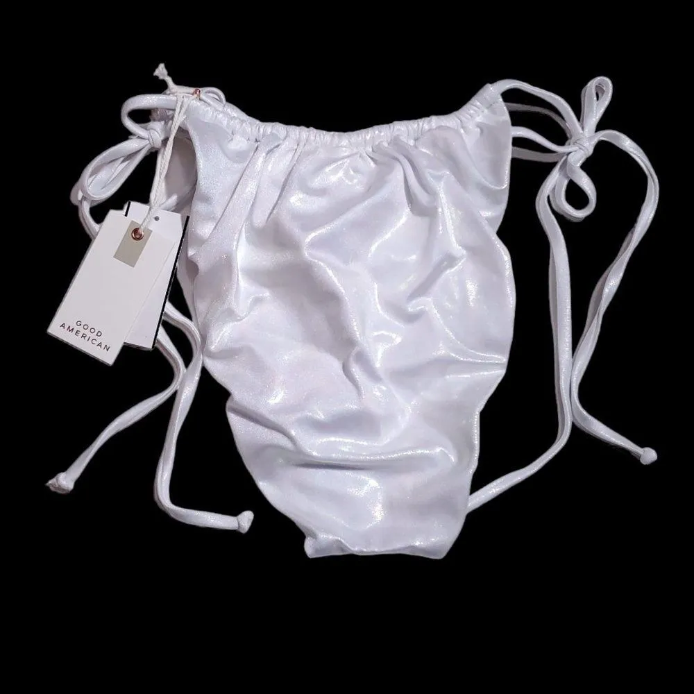 Good American Tiny Ties String Bikini Bottom Metallic White Size 5 2XL Sparkle - Image 3