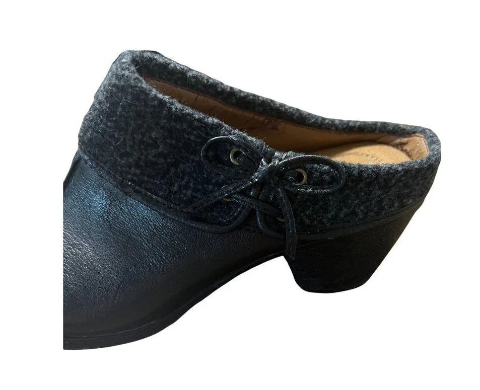 Naturalizer N5 Comfort Cognac Leather Mules Heels Black Size 8.5 - Image 2